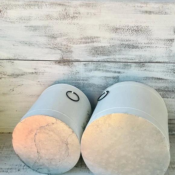 *Holiday Greens Distressed Metal Pails, Set of 2 - Picture 9 of 14